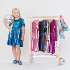 Pink Chicken Puff Sleeve Lame Dress Blue Iridescent Size 2T